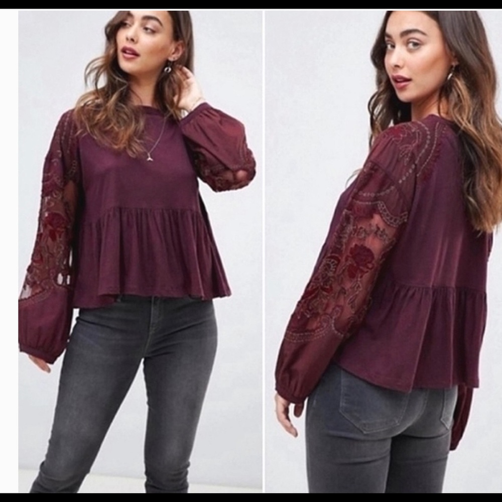 Free People Embroidered Penny Tee